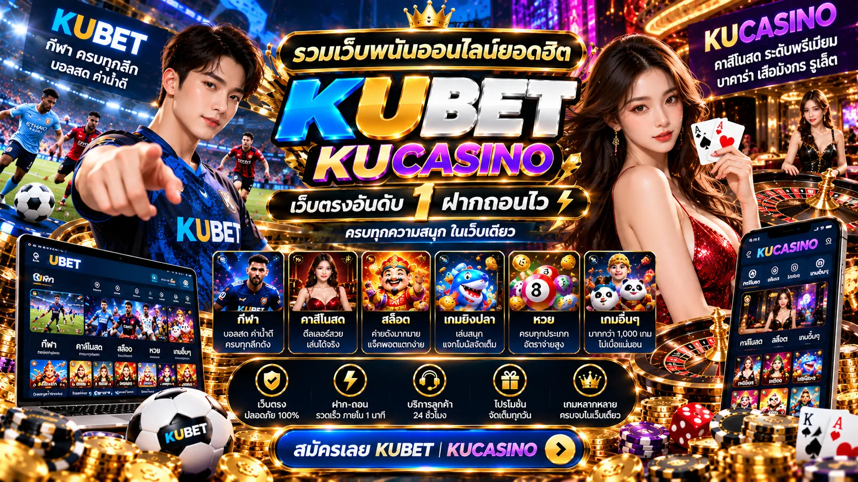 รวมเว็บพนันออนไลน์ยอดฮิต KUBET KUCASINO เว็บตรงอันดับ 1 ฝากถอนไว